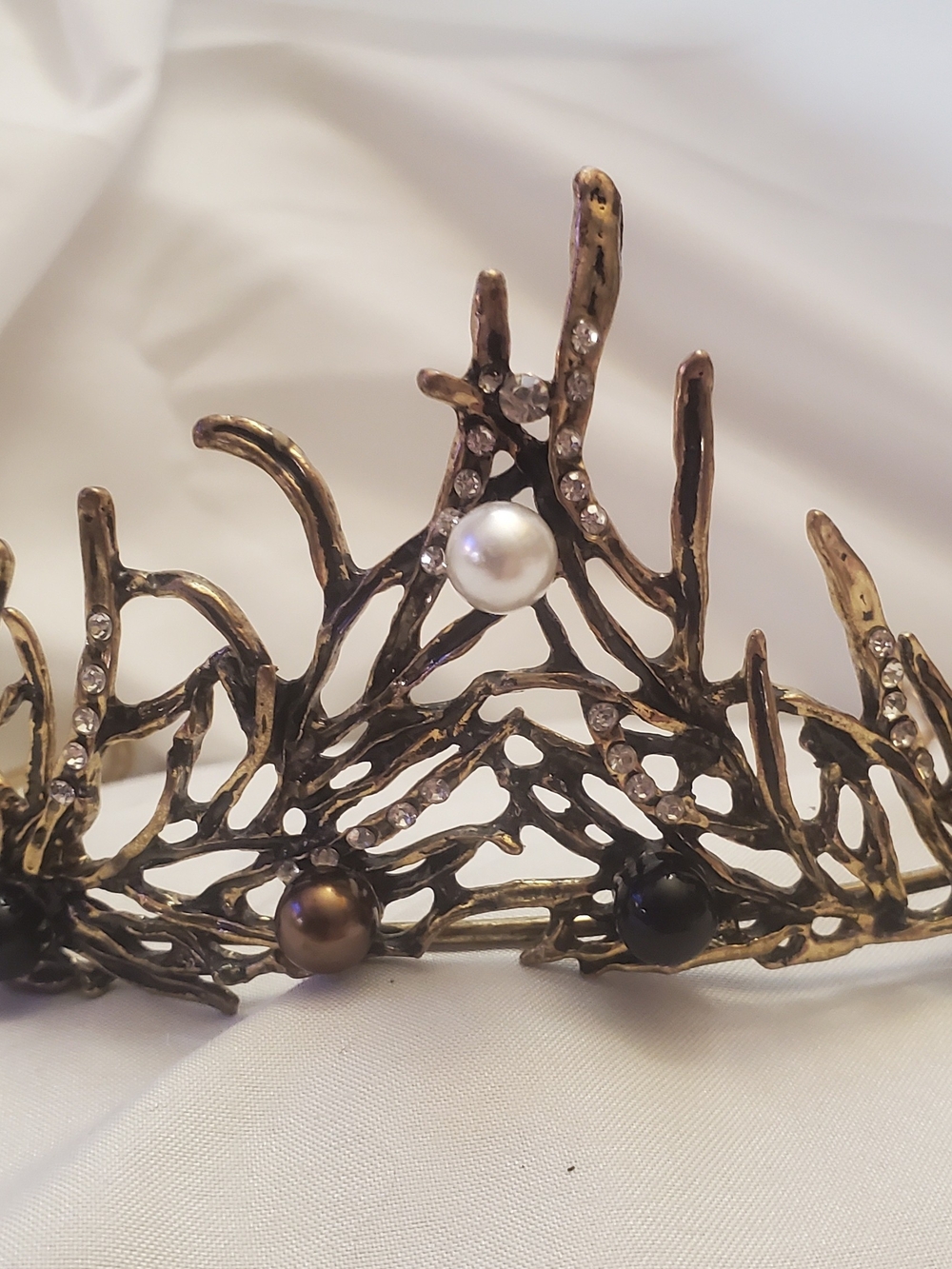 Bronze Woodland Elven Branches Faux Pearls/Rhinestones Crown/Tiara